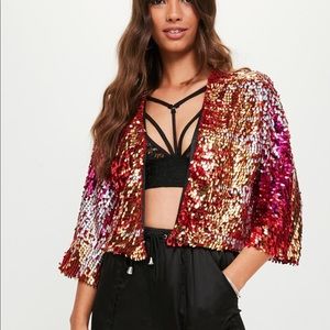 Missguided red sequins lips graphic jacket NWT